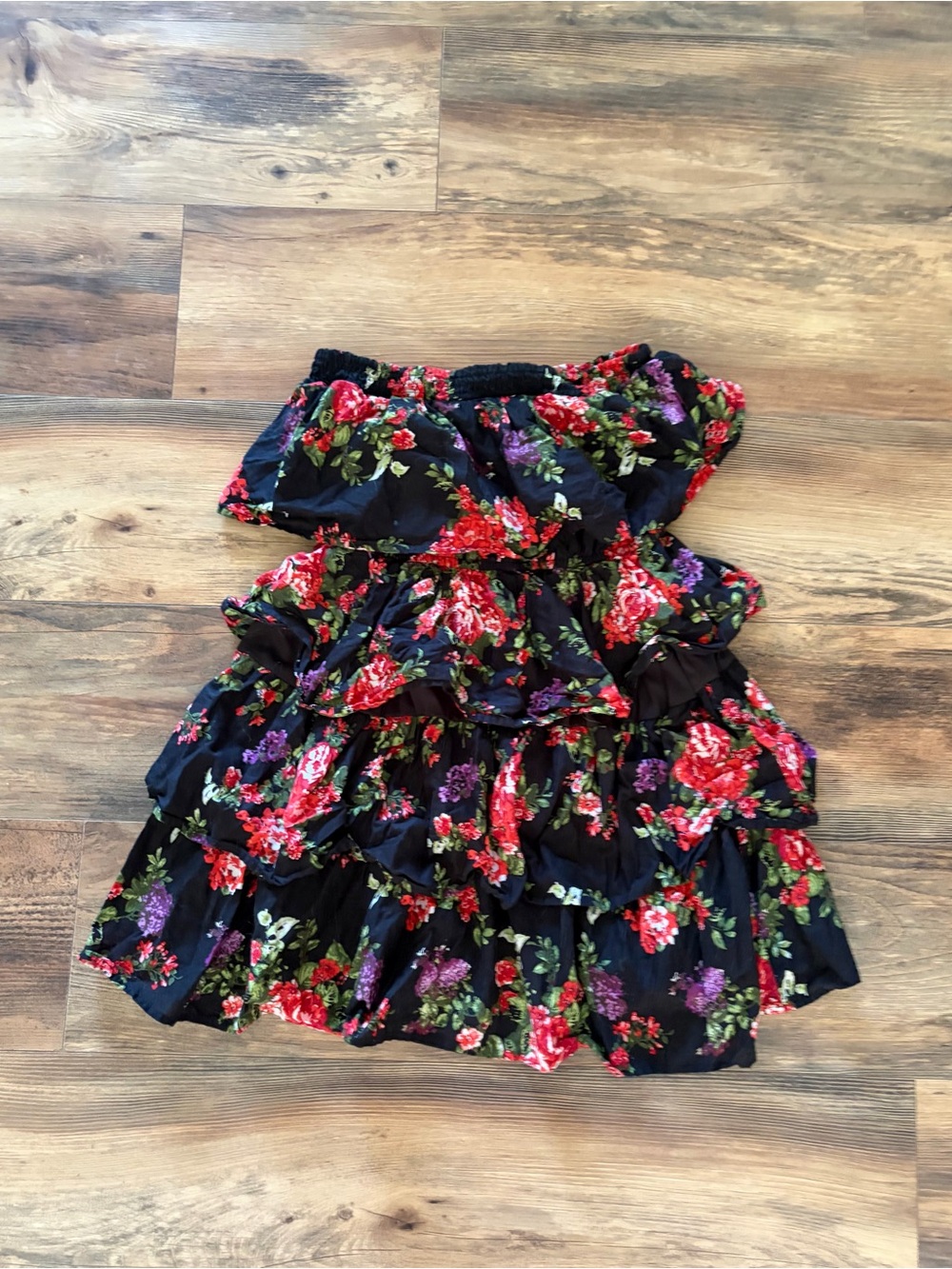 Almost Famous Black Floral Tiered Ruffle Mini Dress
